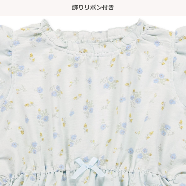 線画フラワーネックギャザーノースリーブワンピース
