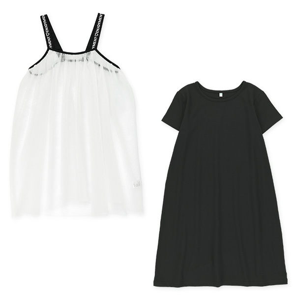 肩ひもロゴチュールワンピース&無地半袖ワンピースセット