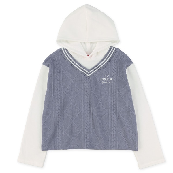 裏起毛ふくれジャガードレイヤード風フード付きトップス＆スカート