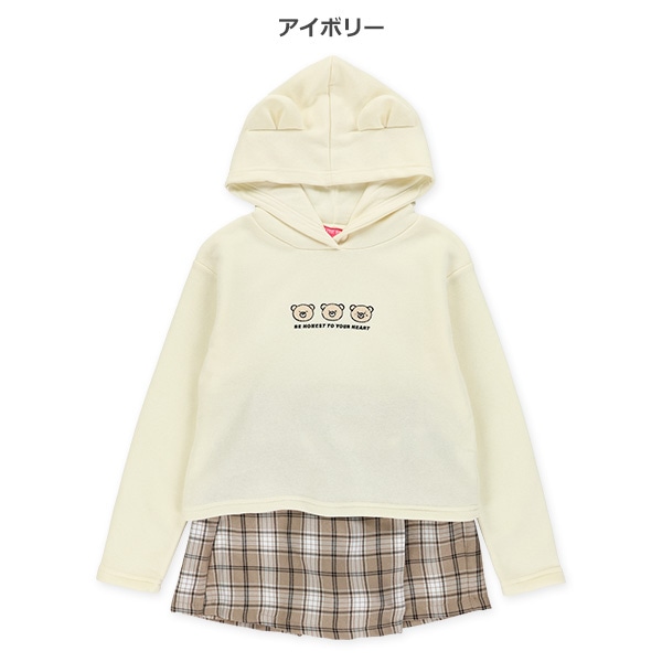 裏起毛くま耳フード付きトップス&ハーフパンツセット