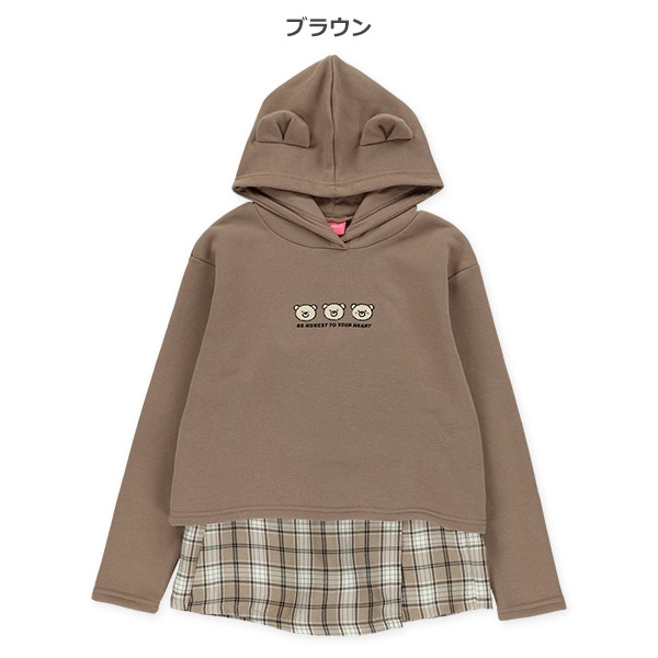 裏起毛くま耳フード付きトップス&ハーフパンツセット