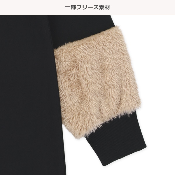 裏起毛胸袖ファーワンピース
