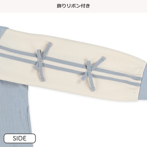 裏起毛袖リボン長袖ワンピース