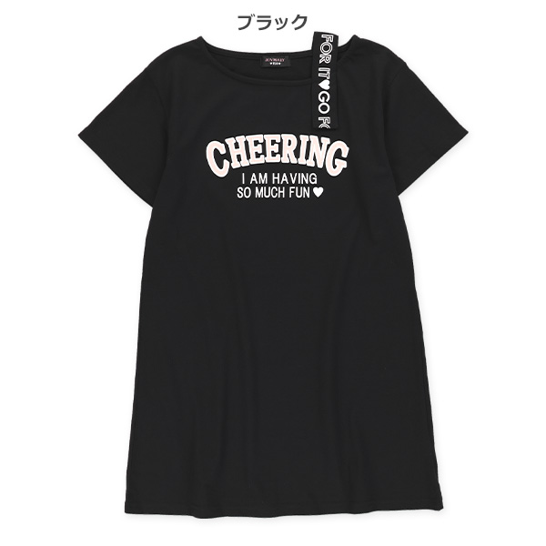 肩テープ胸ロゴ半袖ワンピース