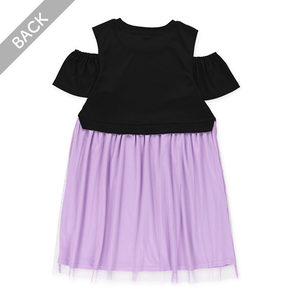 胸ロゴチュールドッキング肩開きワンピース