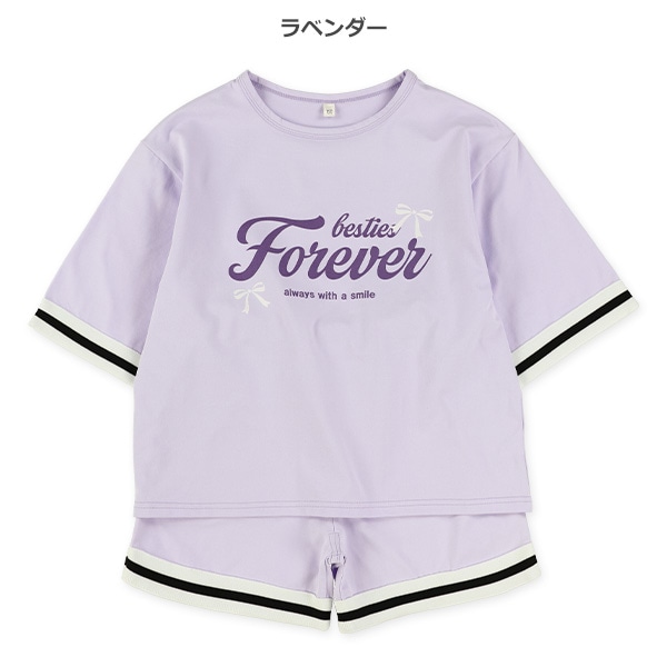 エステル袖裾ライン5分袖Ｔシャツ＆パンツセット