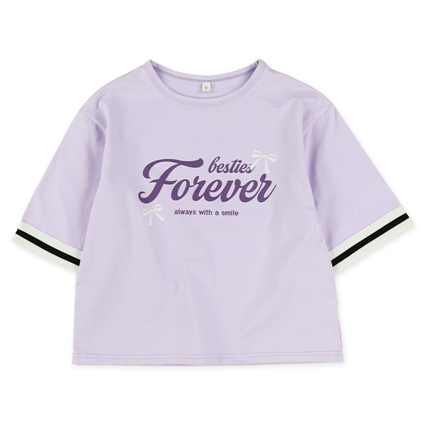 エステル袖裾ライン5分袖Ｔシャツ＆パンツセット