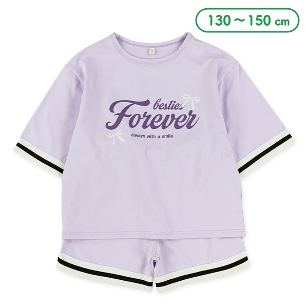 エステル袖裾ライン5分袖Ｔシャツ＆パンツセット
