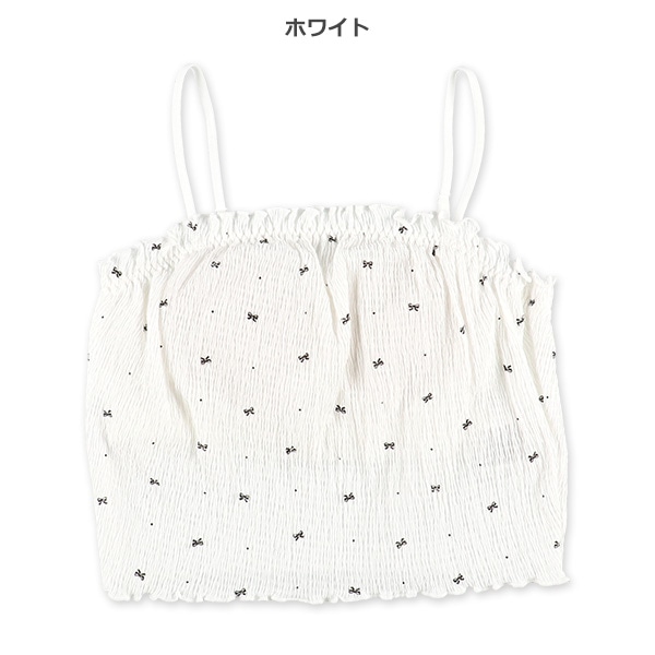 カップ付き裏メッシュクロップド丈ハーフトップ（リボン総柄）