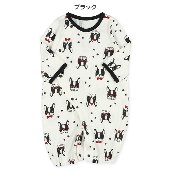 スムースフレンチブルフェイス総柄長袖コンビドレス