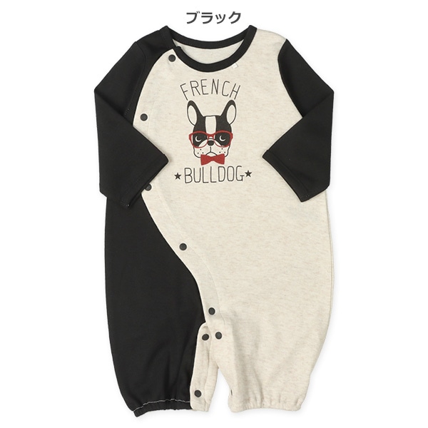 スムースブルドッグプリント長袖コンビドレス