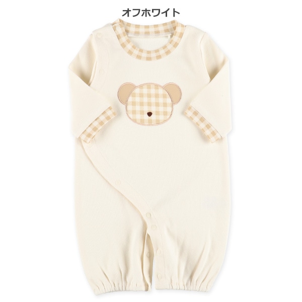 スムースくまアップリケ長袖コンビドレス
