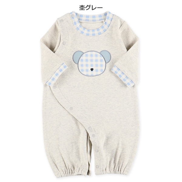 スムースくまアップリケ長袖コンビドレス