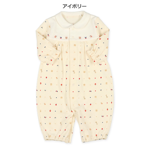 スムース襟付き切り替え刺繍長袖コンビドレス