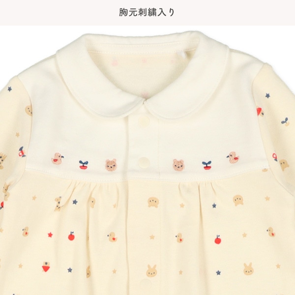 スムース襟付き切り替え刺繍長袖コンビドレス