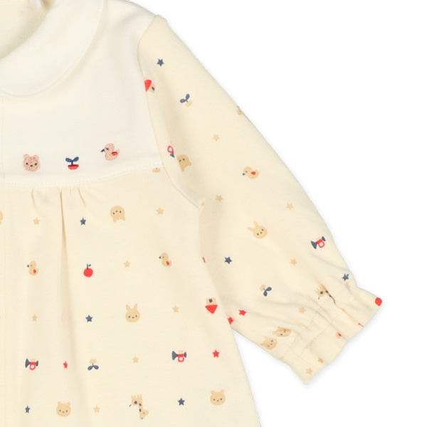 スムース襟付き切り替え刺繍長袖コンビドレス