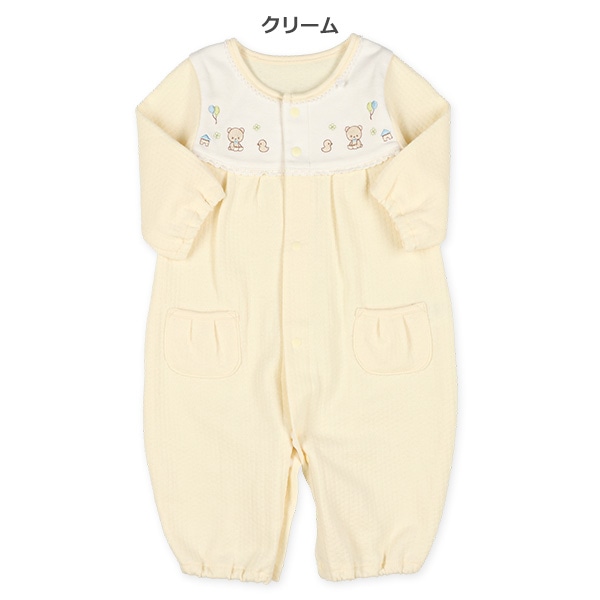 スムースヨーク刺繍変わり編み長袖コンビドレス