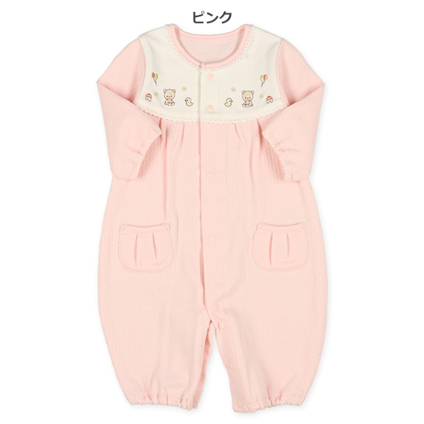 スムースヨーク刺繍変わり編み長袖コンビドレス