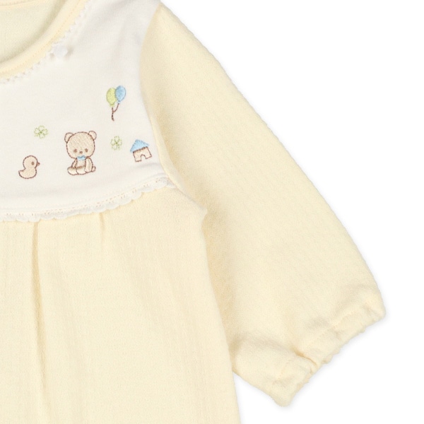 スムースヨーク刺繍変わり編み長袖コンビドレス