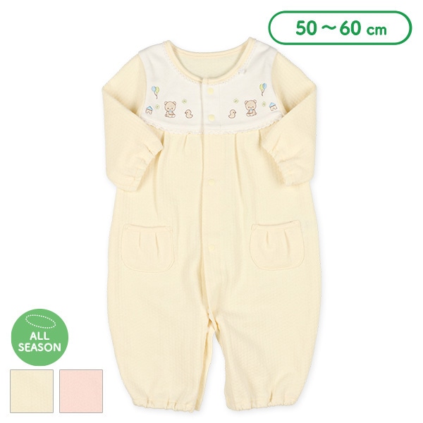 スムースヨーク刺繍変わり編み長袖コンビドレス