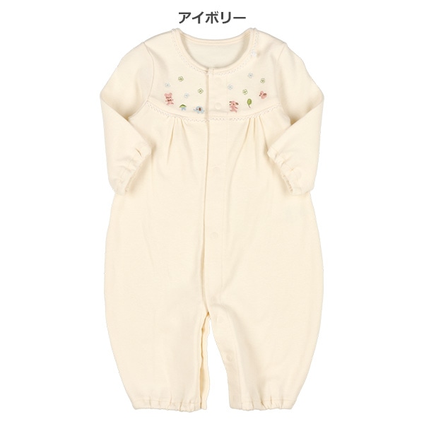 スムースヨーク切り替え刺繍長袖コンビドレス