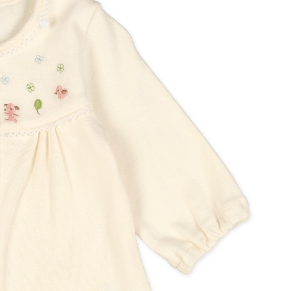 スムースヨーク切り替え刺繍長袖コンビドレス