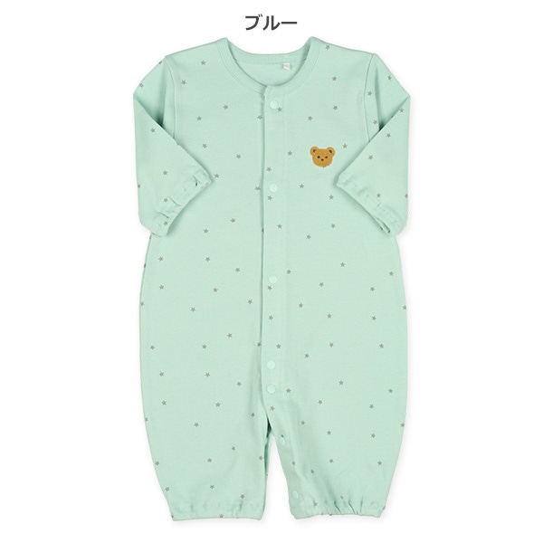 スムースくま刺繍星柄長袖コンビドレス