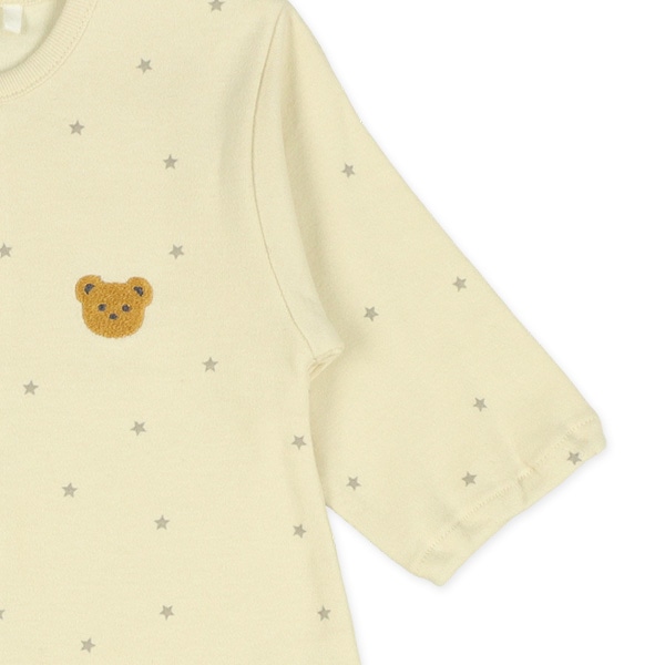 スムースくま刺繍星柄長袖コンビドレス