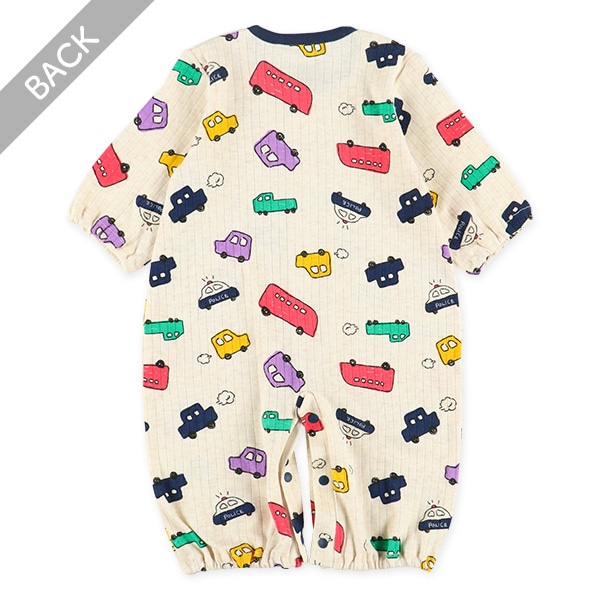 スムースカラフルくるま柄長袖コンビドレス