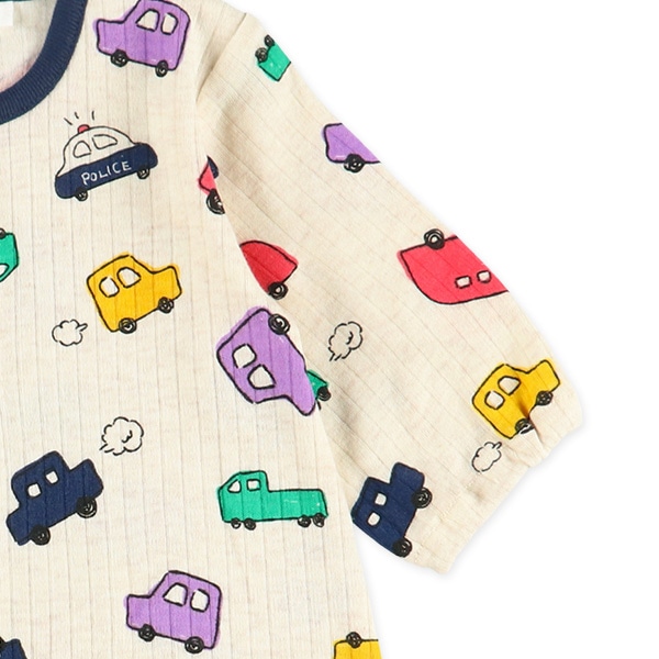 スムースカラフルくるま柄長袖コンビドレス