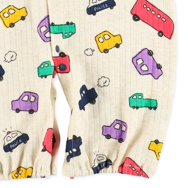 スムースカラフルくるま柄長袖コンビドレス