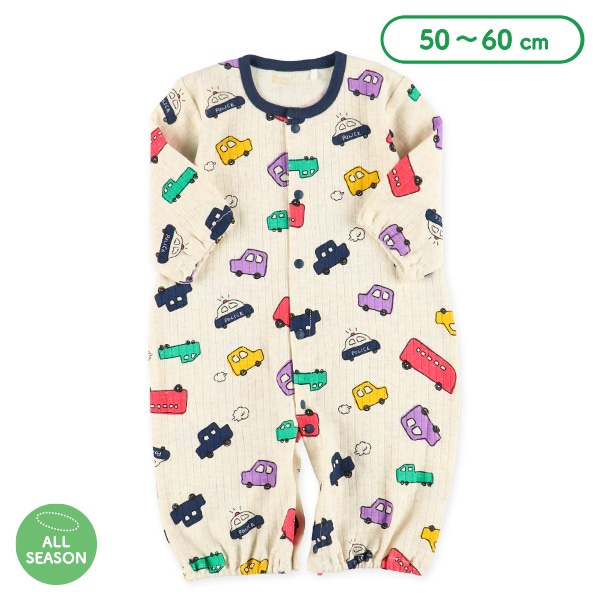 スムースカラフルくるま柄長袖コンビドレス