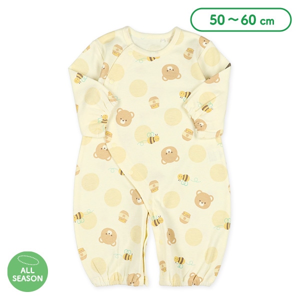 スムースくまはちみつ総柄長袖コンビドレス