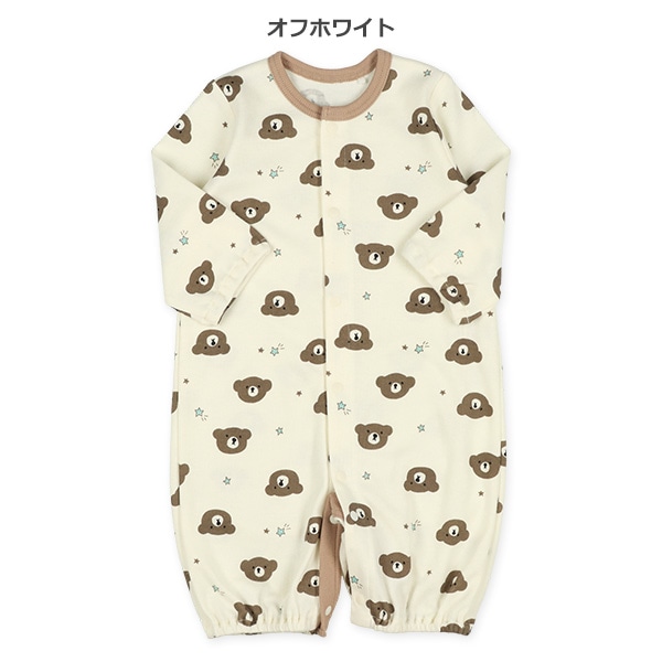 スムースくまフェイス総柄長袖コンビドレス