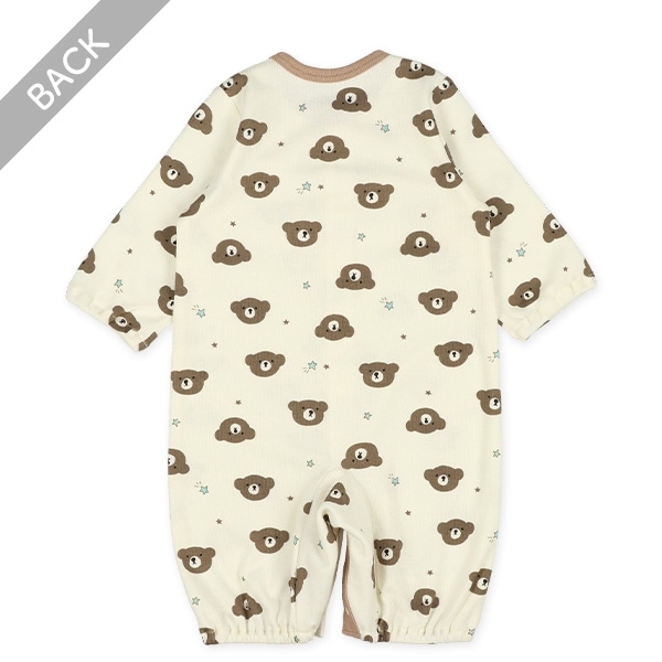 スムースくまフェイス総柄長袖コンビドレス