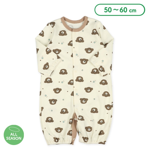 スムースくまフェイス総柄長袖コンビドレス