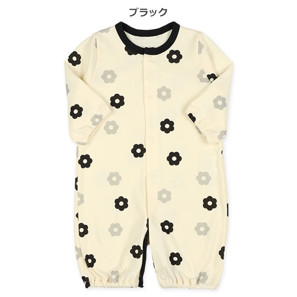 スムースモノトーン花柄長袖コンビドレス