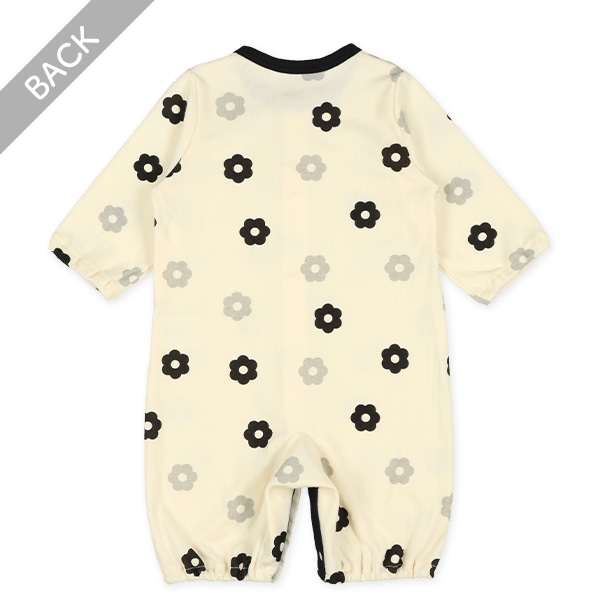 スムースモノトーン花柄長袖コンビドレス