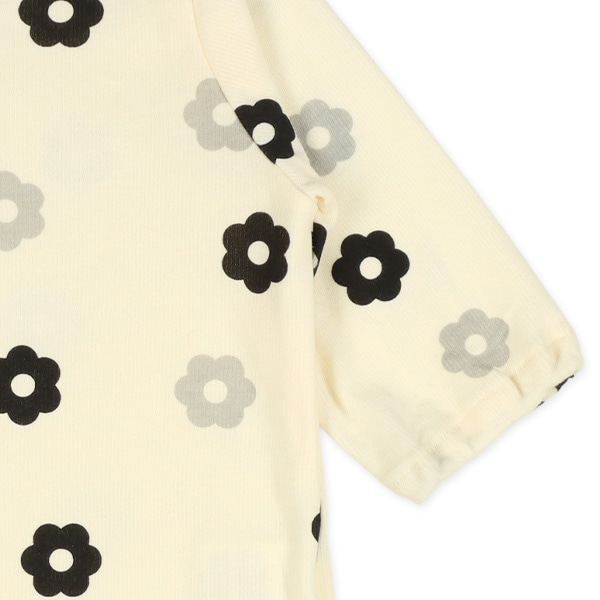 スムースモノトーン花柄長袖コンビドレス