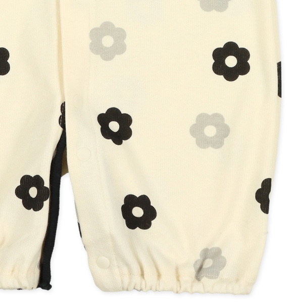 スムースモノトーン花柄長袖コンビドレス