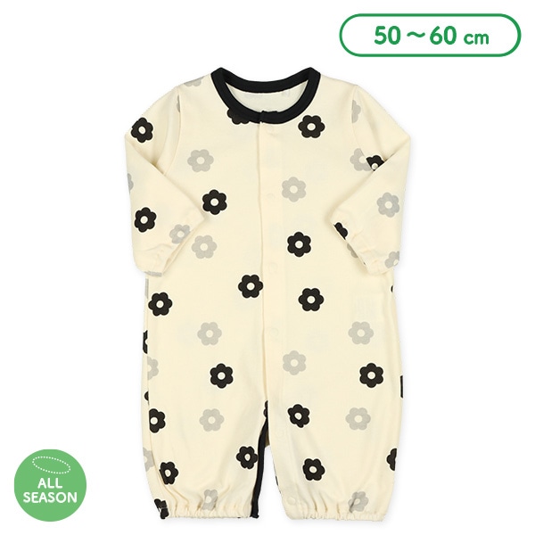 スムースモノトーン花柄長袖コンビドレス