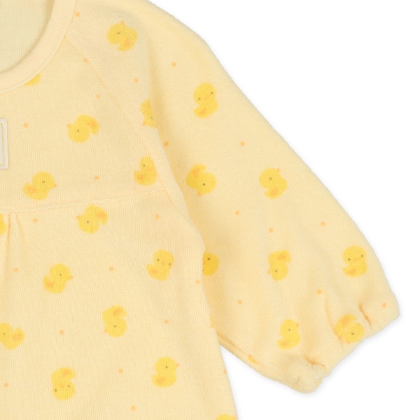 パイル総柄切り替えチケット長袖コンビドレス