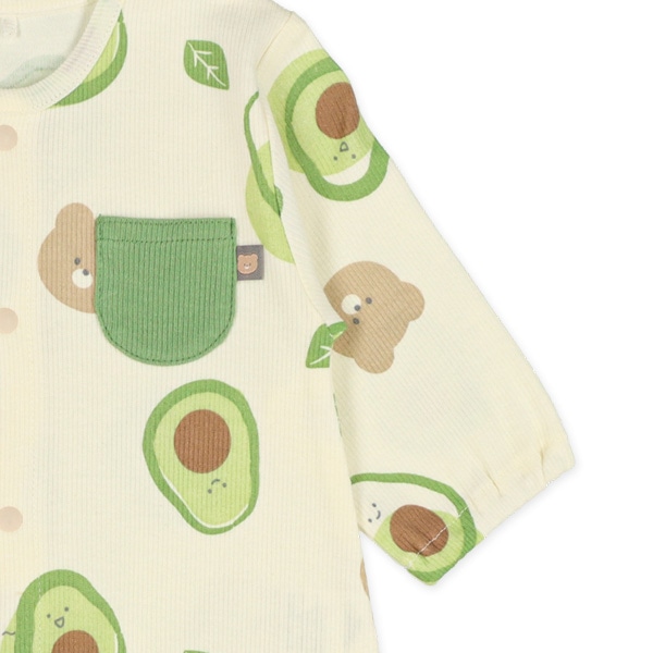 スムース針抜きアボカドベア長袖コンビドレス