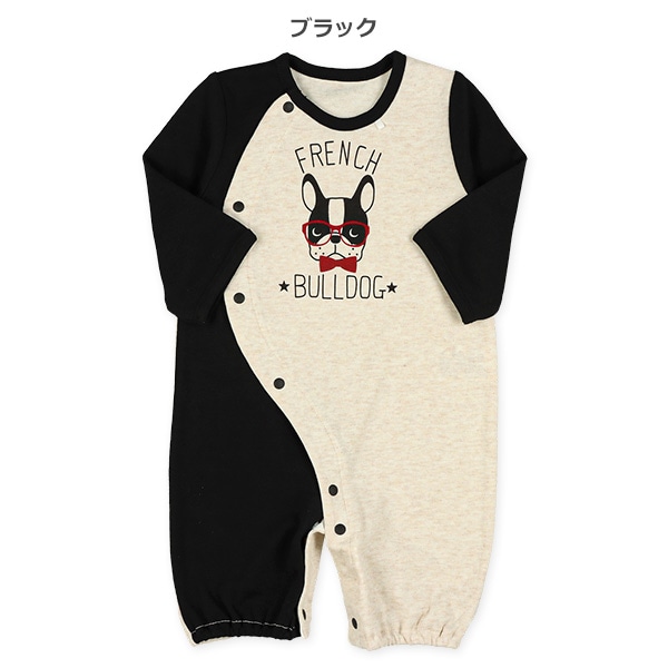 スムースブルドッグプリント長袖コンビドレス