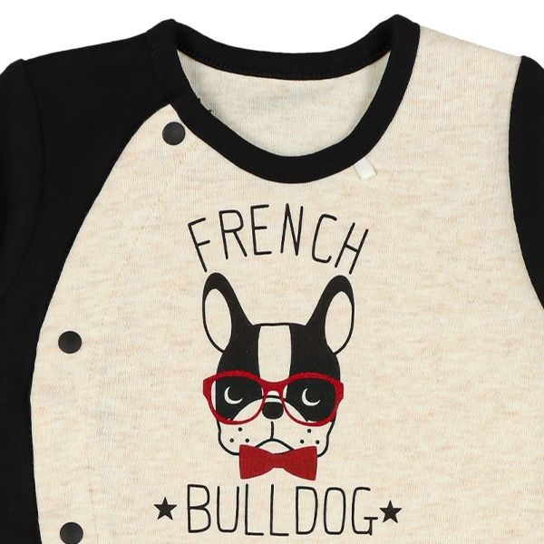 スムースブルドッグプリント長袖コンビドレス