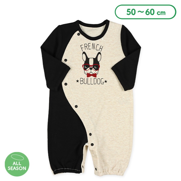 スムースブルドッグプリント長袖コンビドレス