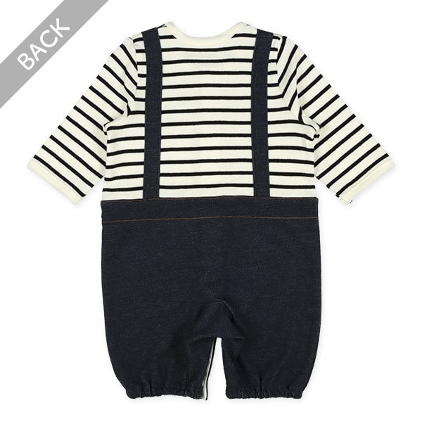 スムース切り替えボーダーサスペンダー長袖コンビドレス