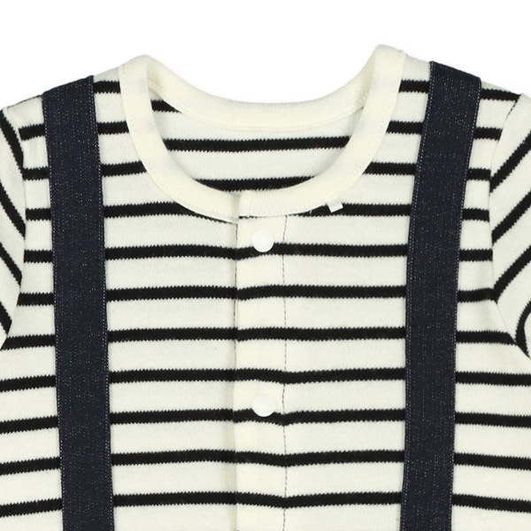 スムース切り替えボーダーサスペンダー長袖コンビドレス