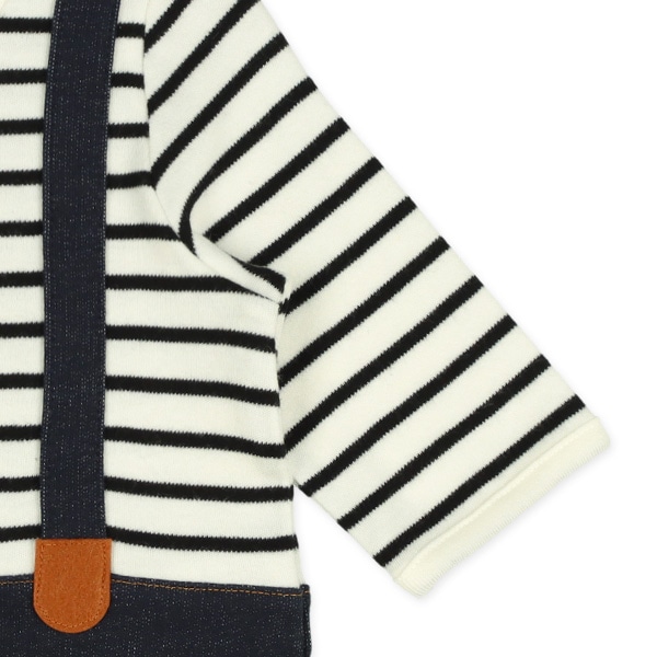 スムース切り替えボーダーサスペンダー長袖コンビドレス