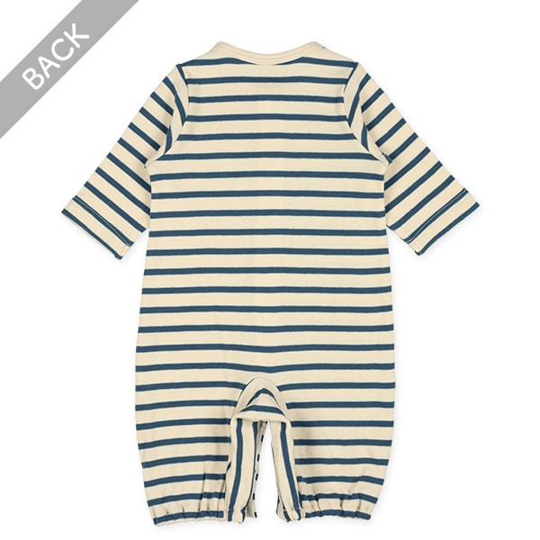 スムースボーダーくまアップリケ付き長袖コンビドレス